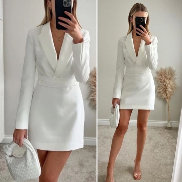 Zara Dresses & Skirts - NWOT Zara White Belted Blazer Mini Dress NWOT Size Small